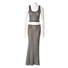 Azzedine Alaia metallic silver lurex crop top and maxi skirt set, fw 2001