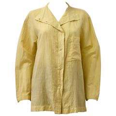 1990s Issey Miyake Permanente Pale Yellow Crinkle Effect Shirt Jacket