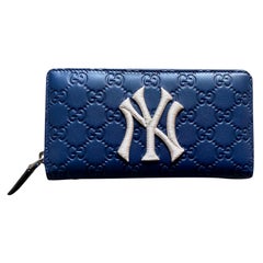 Gucci Zip Around Wallet NY Yankees Patch Royal Blue