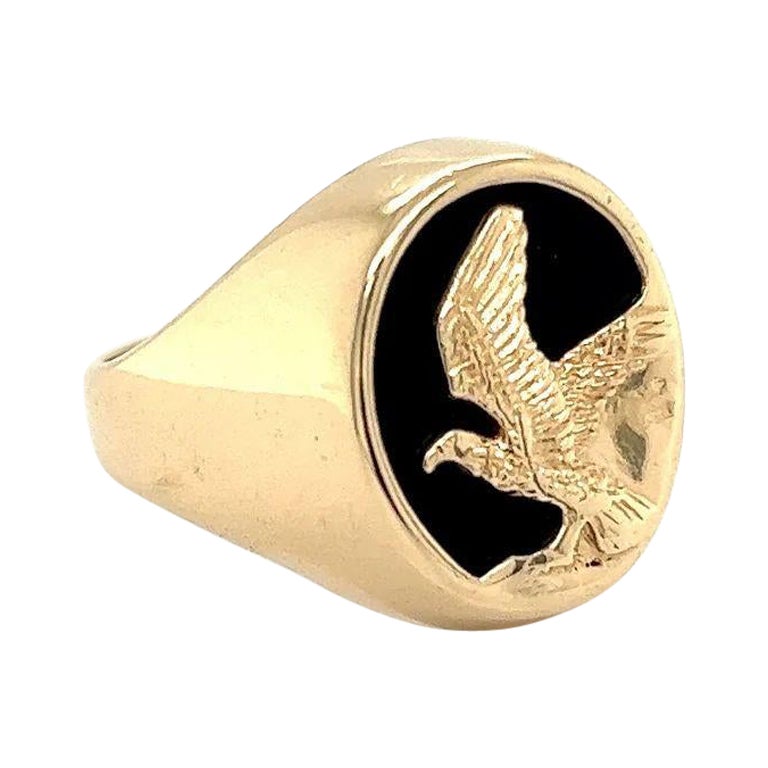 Men’s Eagle Over Onyx Gold Vintage Signet Ring Estate Fine Jewelry