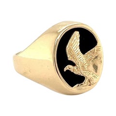 Men’s Eagle Over Onyx Gold Retro Signet Ring Estate Fine Jewelry