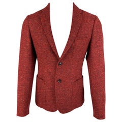 GUCCI Size 38 Red Multi-Color Tweed Wool Notch Lapel Sport Coat