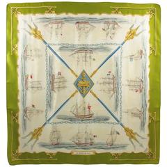 Vintage Hermes La Marine En Bois Silk Scarf by Hugo Grygkar 1957