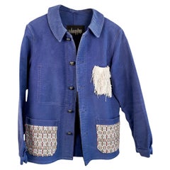 Vintage Jacket Embellished French Work Blue Tweed J Dauphin Medium