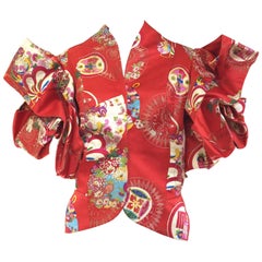 Christian Dior Red Silk Brocade Chinese Inspired Jacket Top