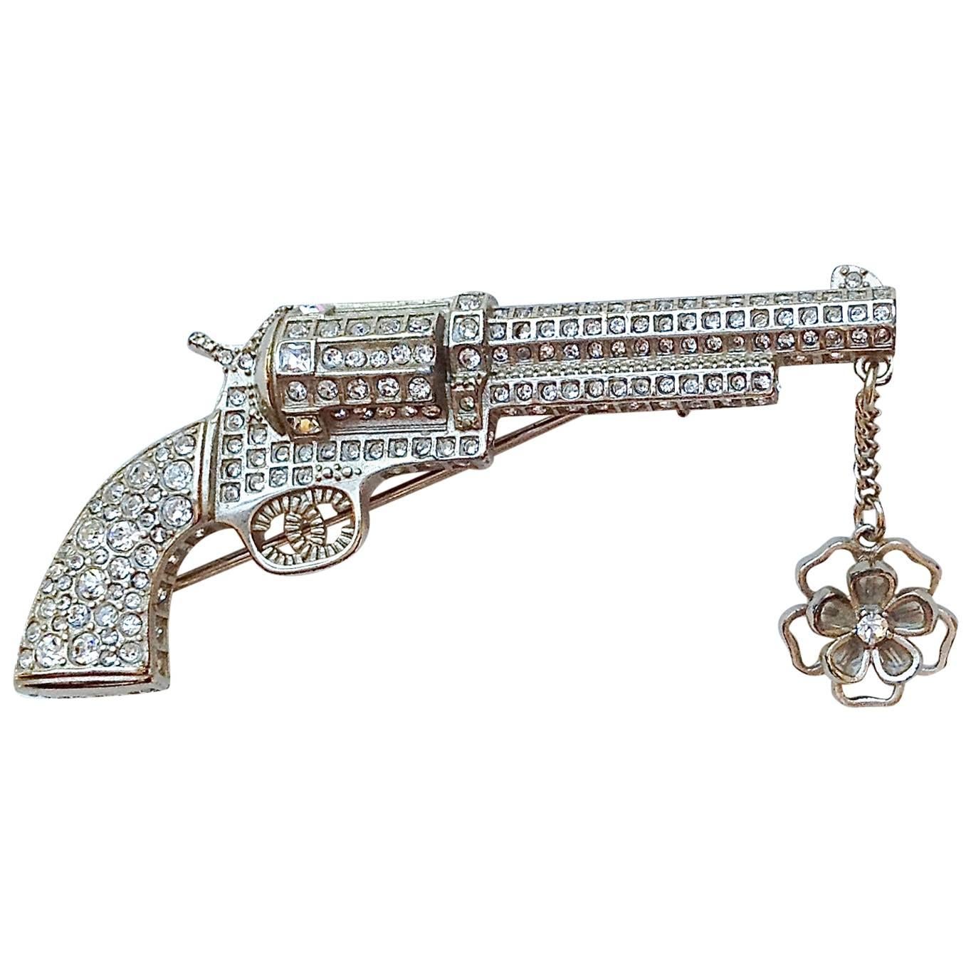  Chanel ✿*ﾟDALLAS Craftsmanship Gripoix Camellia Jeweled Gun Pistol Brooch For Sale