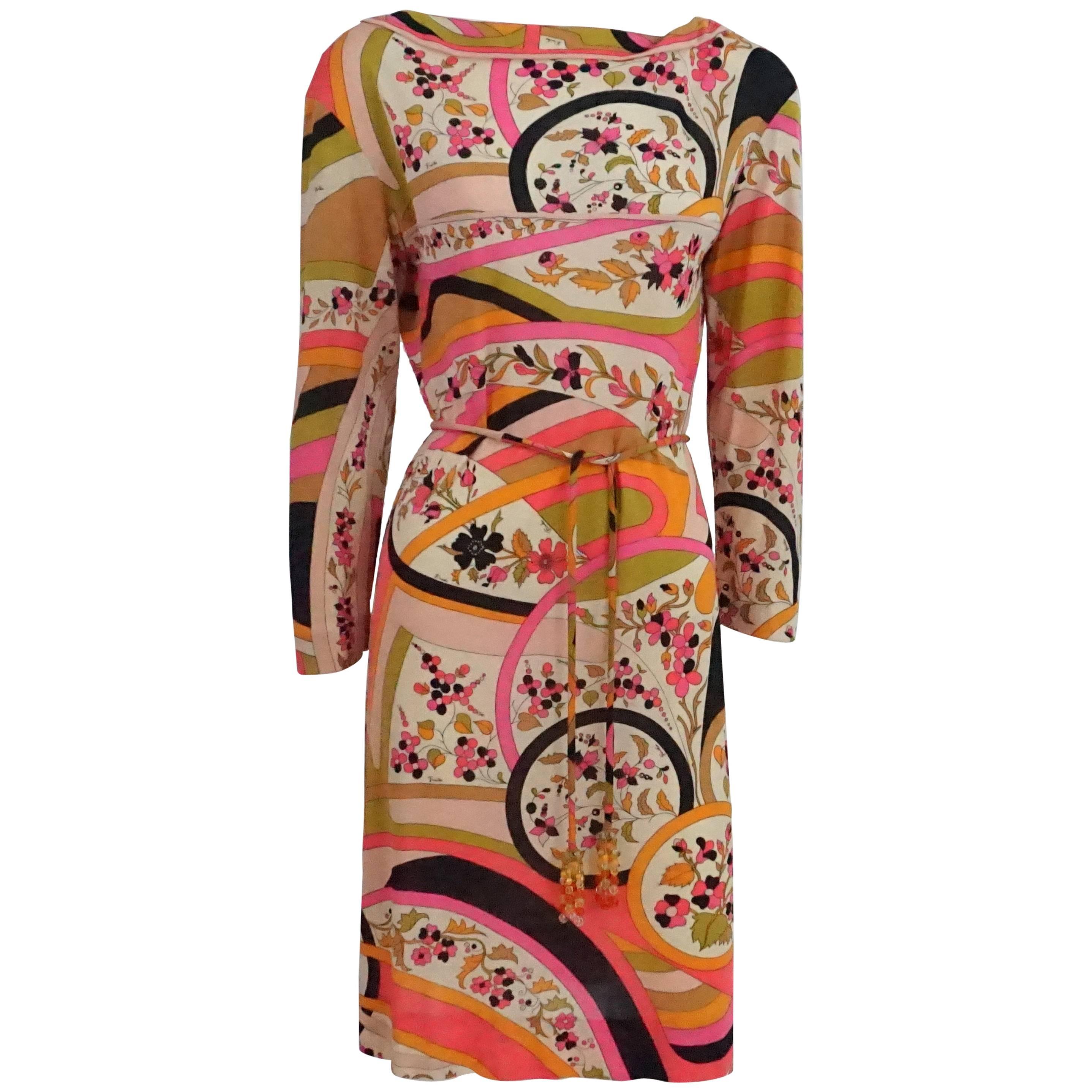 Emilio Pucci Multi Silk Jersey Geometric Print Dress with Belt - 8 ...