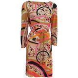 Emilio Pucci Multi Silk Jersey Geometric Print Dress with Belt - 8 - 1960's 