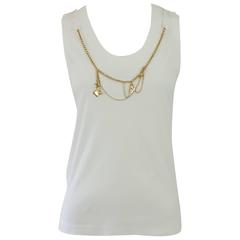 Louis Vuitton White Cotton Tank with Gold Chain Charm Detail - M