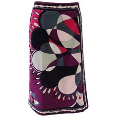 Emilio Pucci Eggplant & Multi Velvet Printed Wrap Skirt - 10 - 1960's 