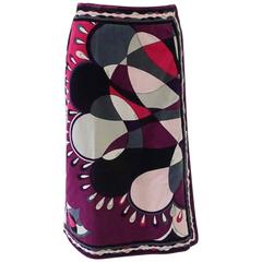 Emilio Pucci Eggplant & Multi Velvet Printed Wrap Skirt - 10 - 1960's 8