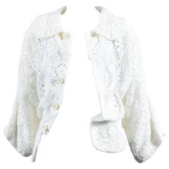 Comme des Garcons Off White Crochet Knit Collared Dolman Sleeve Jacket SZ L