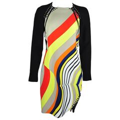 Emilio Pucci Multi-color Print Long Sleeves Lace up Knee Length Dress New