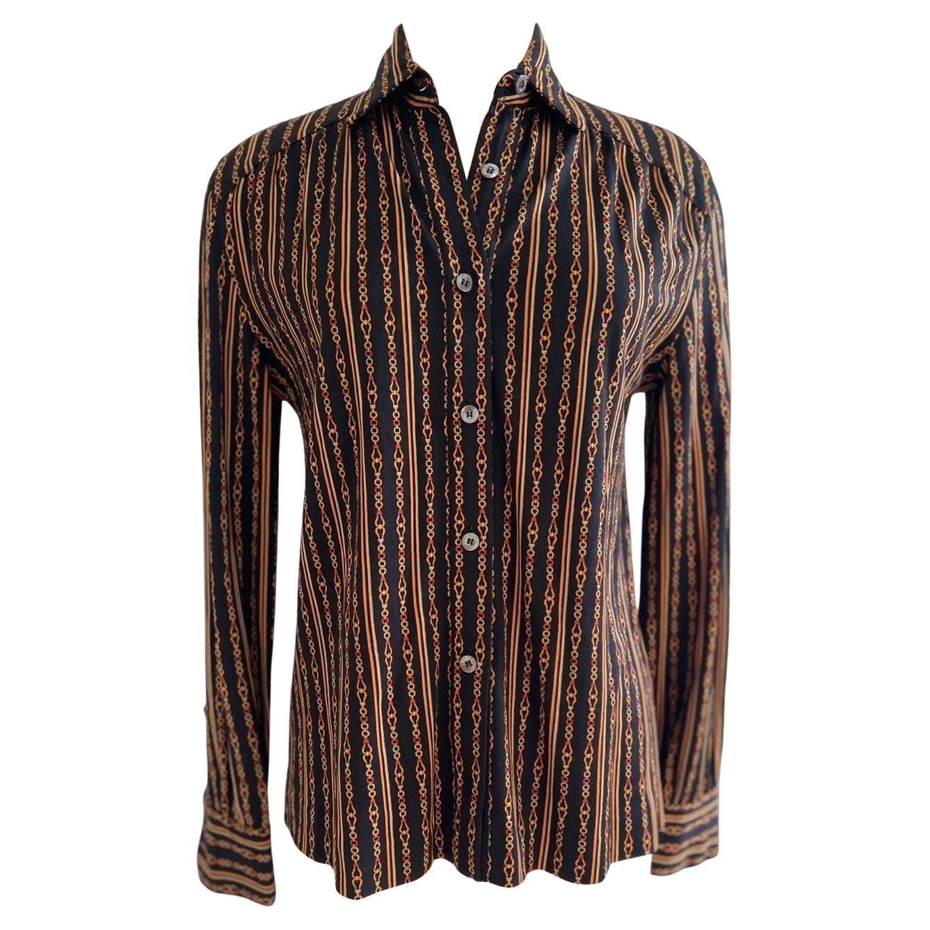 1970s Celine Chain Logo Thin Wool Button Down Collared Shirt