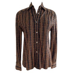 Retro 1970s Celine Chain Logo Thin Wool Button Down Collared Shirt