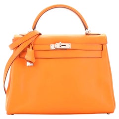 Hermes Kelly Handbag Orange H Swift with Palladium Hardware 32