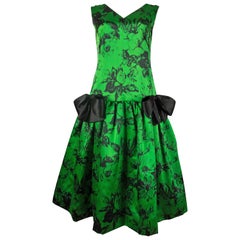 Retro Paul Daunay Couture green floral silk cocktail dress, circa 1952-57