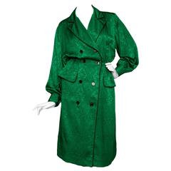 Vintage 80s Emerald Green Yves Saint Lauren Silk Jaquard Dress