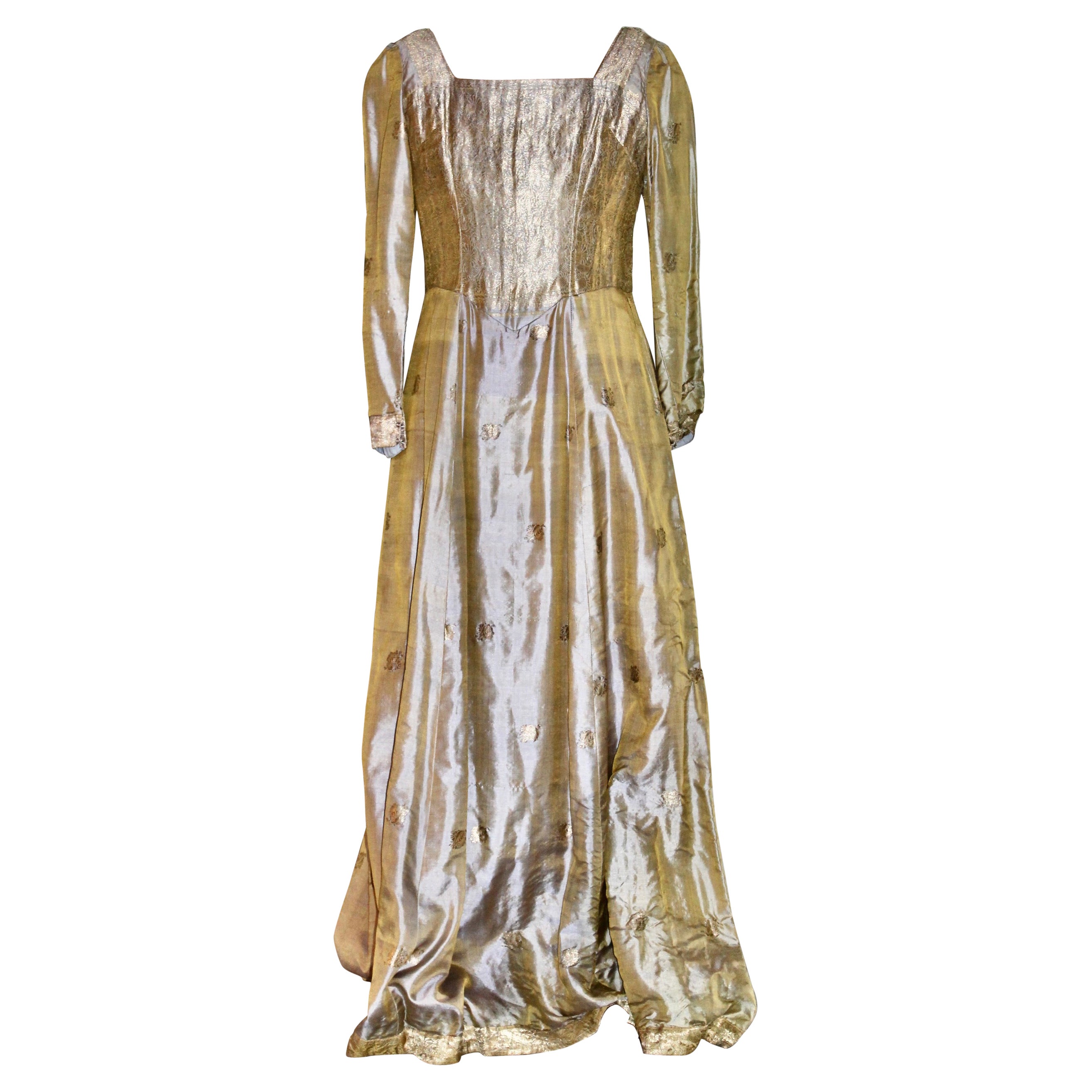 Gertrude Arzt of Huntington (Texas) Silk/Satin Metallic Gold Gown For Sale