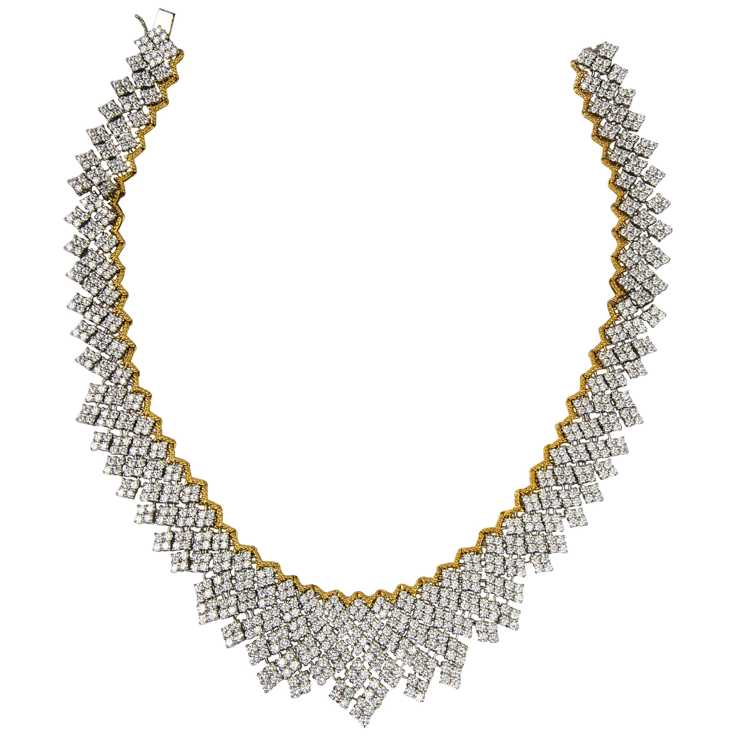 Fabulous CZ Crystal Gilt Sterling Silver Runway Necklace