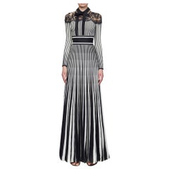 Used Elie Saab Black & White Knit And Lace Trim Full Sleeve Long Dress M