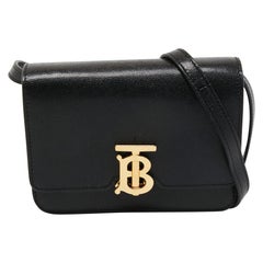 Burberry Black Leather Mini TB Shoulder Bag