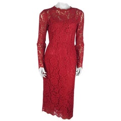 Dolce & Gabbana IT 44 Red Lace Midi Dress