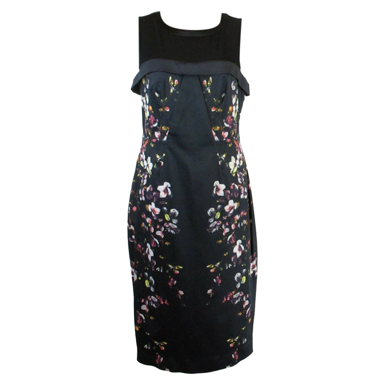 Karen Millen UK 16 Floral Black a-line Dress Collar Detail For Sale