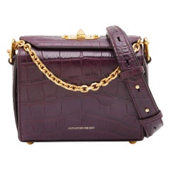 Alexander McQueen Burgundy Croc Embossed Leather Box 16 Shoulder Bag