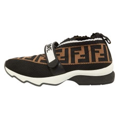 Fendi Brown/Black Zucca Knit Fabric Rockoko Slip On Sneakers Size 35