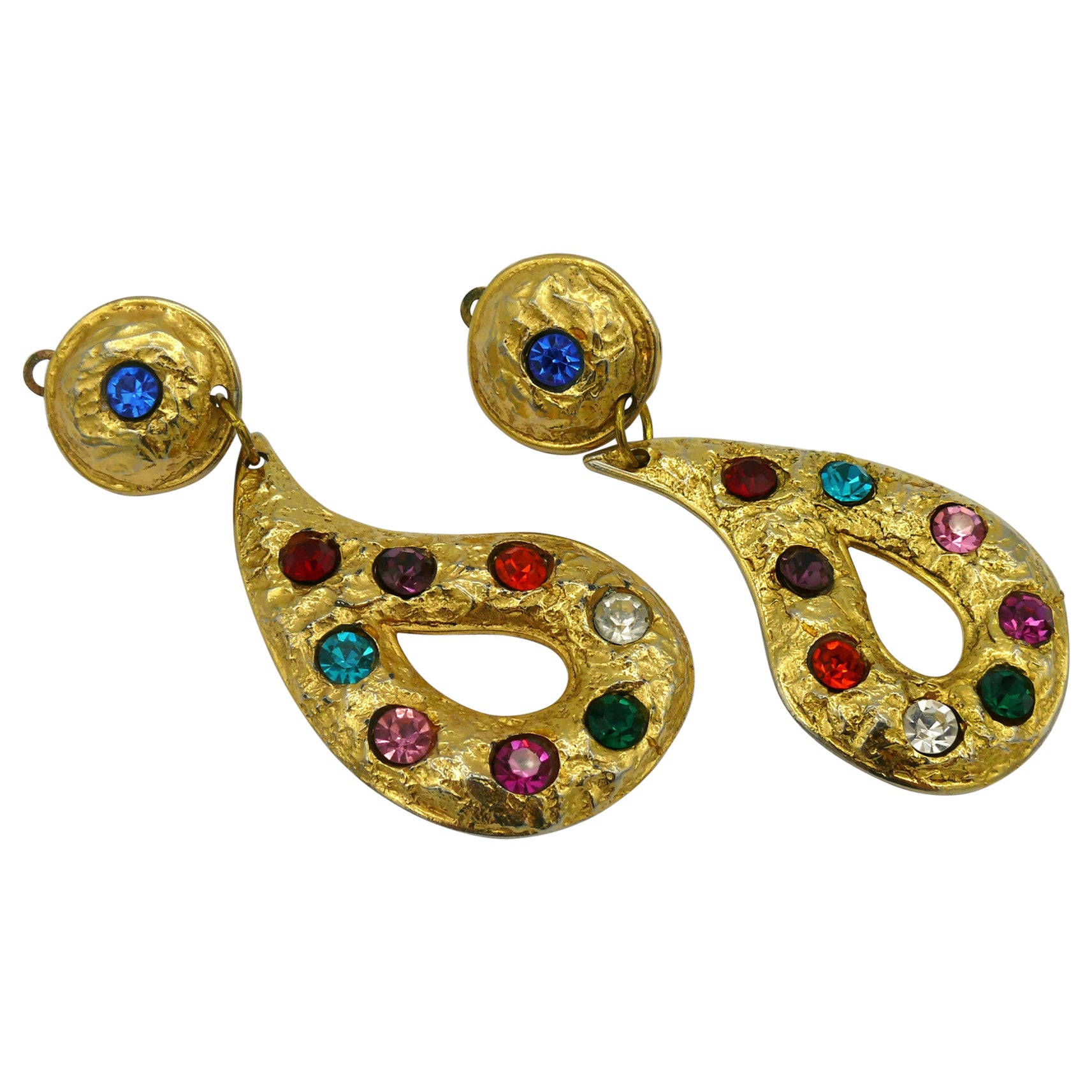 EDOUARD RAMBAUD Vintage Ohrringe mit massiven Juwelen und baumelnden Ohrringen im Angebot