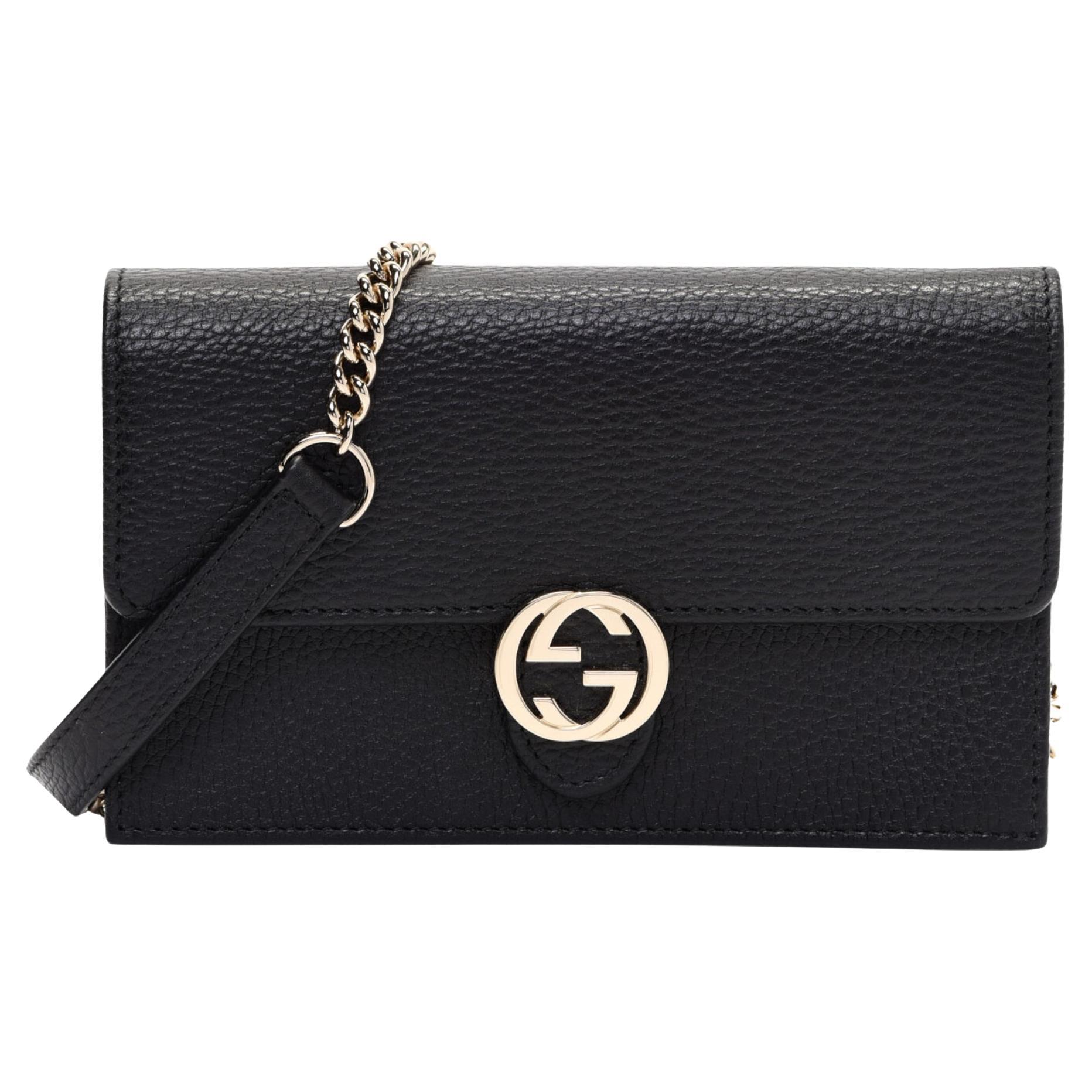Gucci Dollar Calfskin Interlocking GG Wallet On Chain Bag Black For Sale