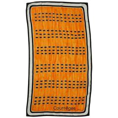 Courreges Orange:: Noir & Long foulard imprimé en soie blanche - 1980's