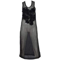 Comme Des Garcons Black Sheer Ruffle Applique Dress 1994