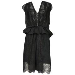 Used Balenciaga Black Lace Ruffle Dress