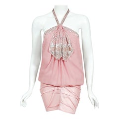 Vintage 2003 Christian Dior by Galliano Beaded Pale Pink Silk Flapper Mini Dress