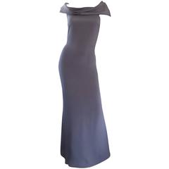 Bill Blass Vintage 1990s French Dove Gray Off Shoulder Silk Jersey Evening Gown 4