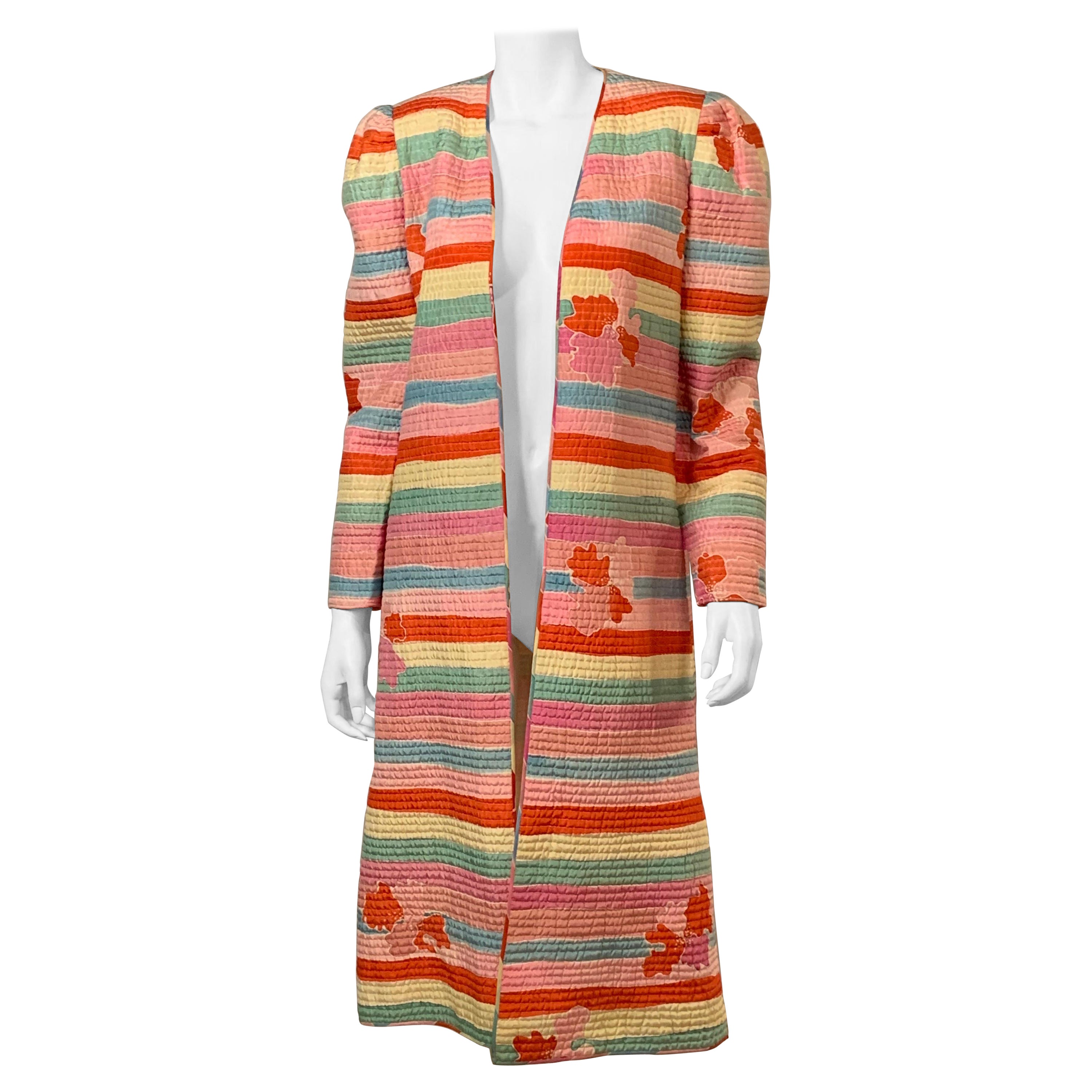 Mary McFadden Couture Quilted Striped Cotton Coat  For Sale