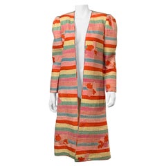 Mary McFadden Couture Quilted Striped Cotton Coat
