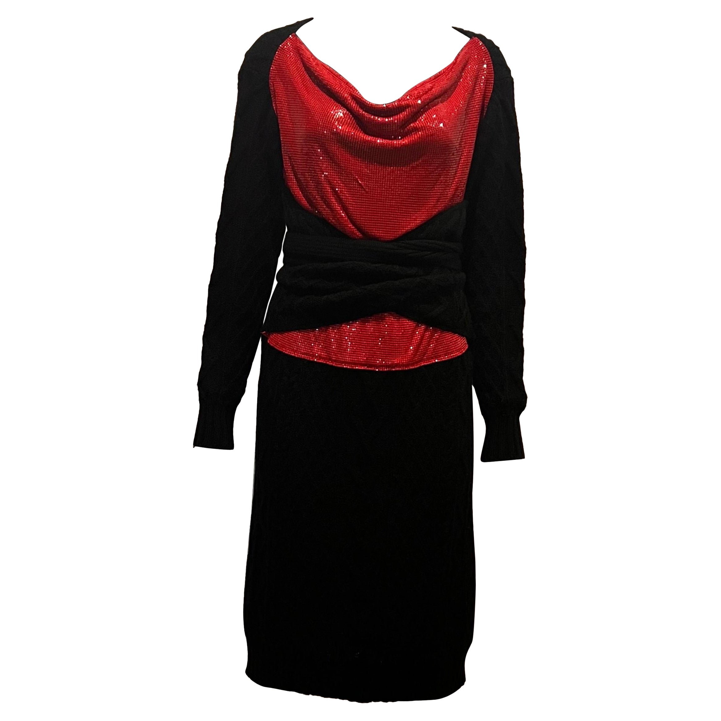 Vintage 1990’s Jean Paul Gaultier cable knit dress with glomesh cowl front  For Sale