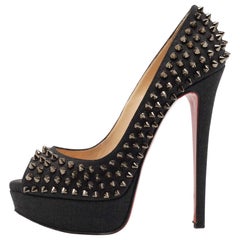 Christian Louboutin Dunkelgraue Denim Lady Peep Spikes Pumps Größe 37