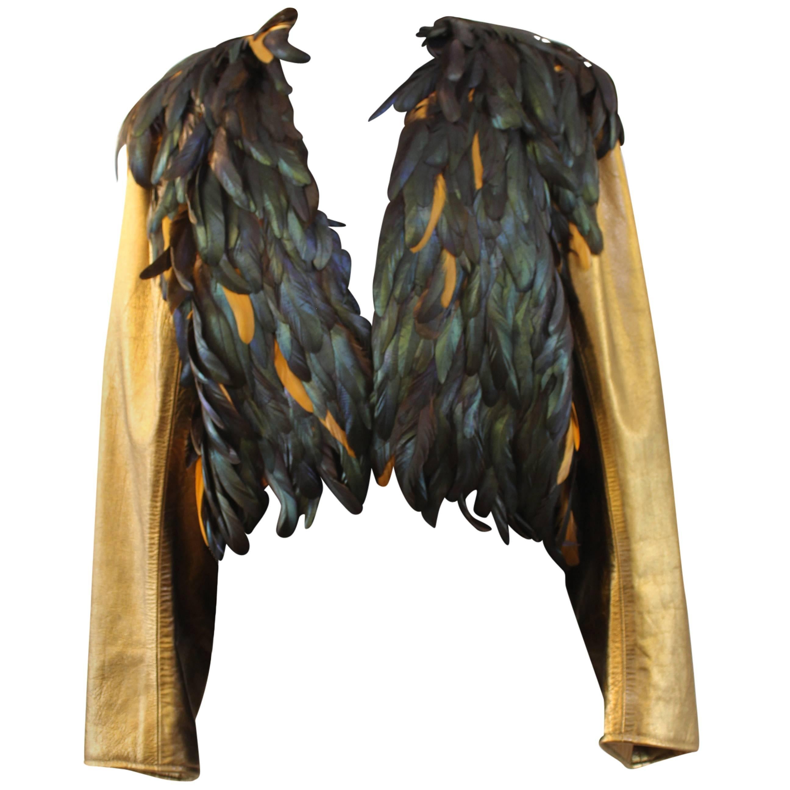 Yves Saint Laurent Vintage Gold Leather and Feathers Jacket
