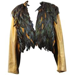 Yves Saint Laurent Vintage Gold Leather and Feathers Jacket