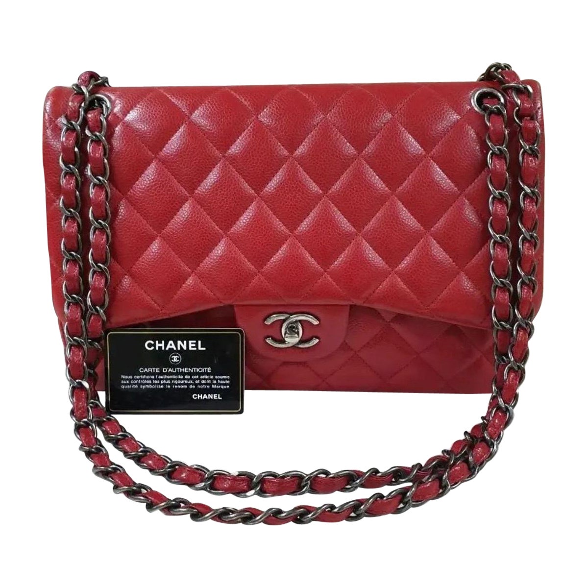 CHANEL Timeless Red Large Double Flap Caviar Crossbody Shoulder Bag For Sale