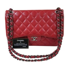 CHANEL Timeless Red Large Double Flap Caviar Crossbody Shoulder Bag