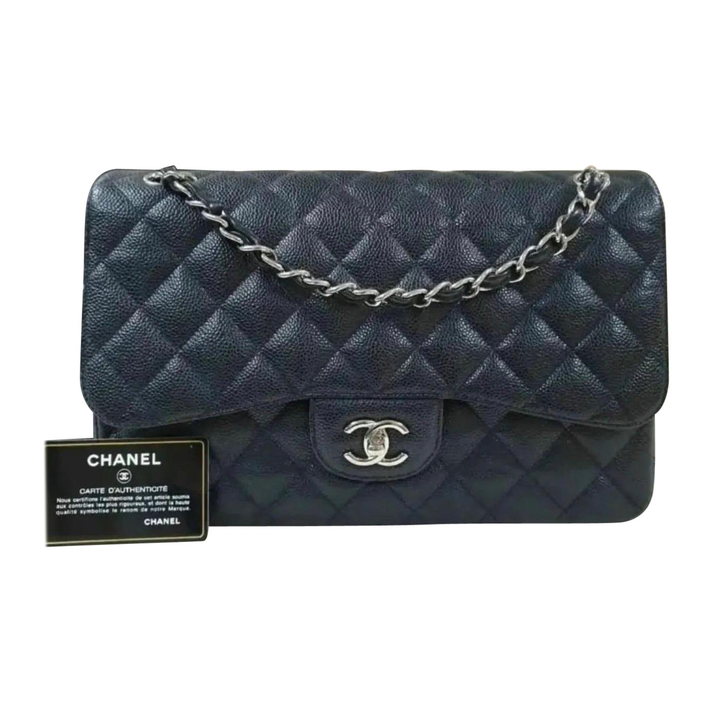 CHANEL Timeless Black Large Double Flap Caviar Crossbody Shoulder Bag For Sale