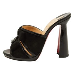 Christian Louboutin Black Patent Leather and Suede Miss Daisy Mules Size 38