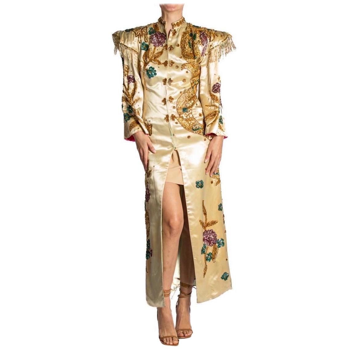 1930S Green & Earthtones Rayon Dye Long Slip Dress For Sale