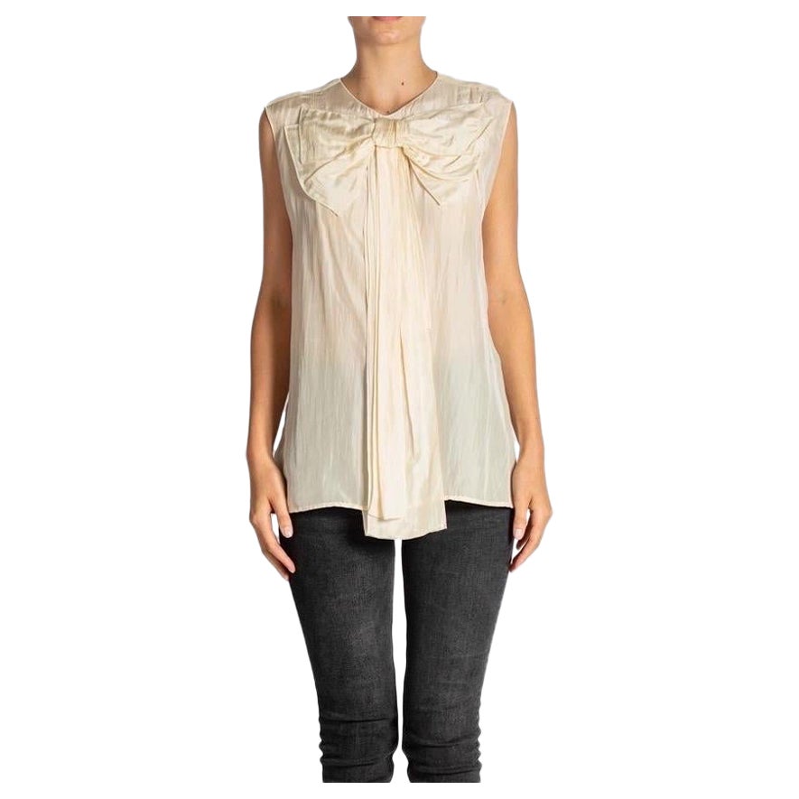 2000S STELLA MCCARTNEY Cream Light Weight Silk Shell Top With Giant Bow For Sale