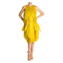 2000S Acid Green Silk Organza Avant Guarde Cocktail Dress